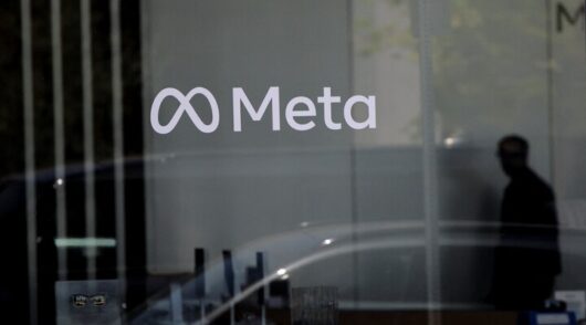 Meta logo at the company’s office.