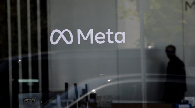 Meta logo at the company’s office.