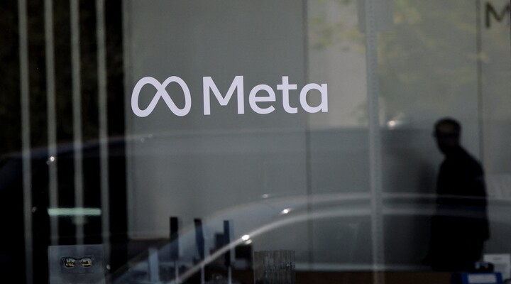 Meta logo at the company’s office.