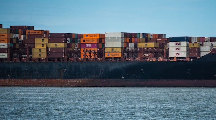 large cargo ship loaded