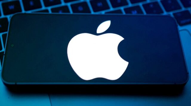 An Apple logo appears in this illustration taken