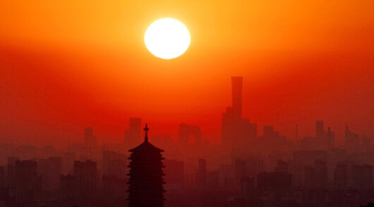 Yongding Pagoda and Beijing at sunrise.