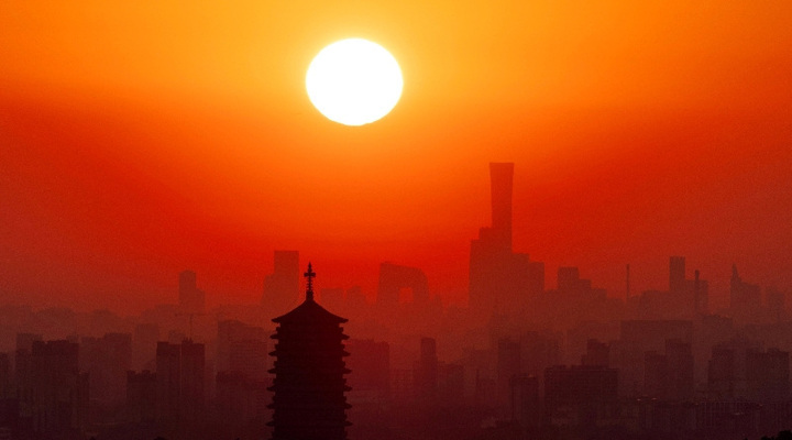 Yongding Pagoda and Beijing at sunrise.