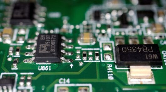 Memory chips on a circuit board.
