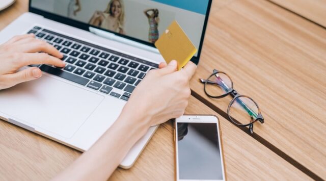 Shopping online with a payment card.
