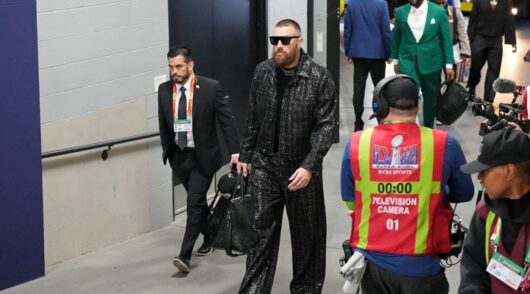 Travis Kelce at Super Bowl LVIII.