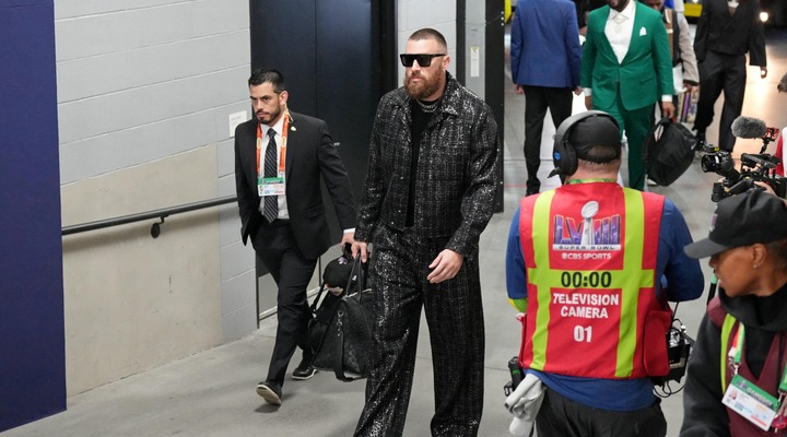 Travis Kelce at Super Bowl LVIII.