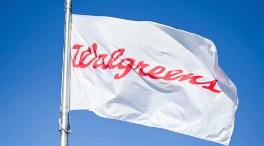 A flag outside the headquarters of drugstore chain Walgreens