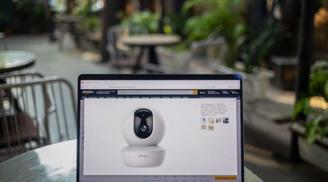 An Imou Ranger S2 security camera, owned by China's Dahua, is for sale on Amazon's website in this picture illustration