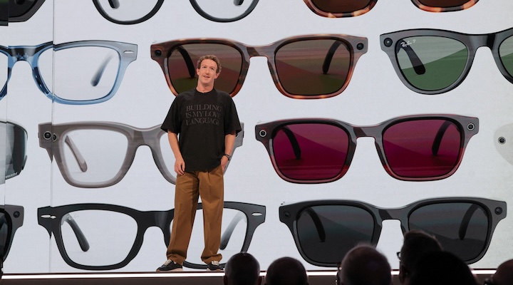 Meta CEO Mark Zuckerberg presents the new line of smart glasses during the Meta Connect event