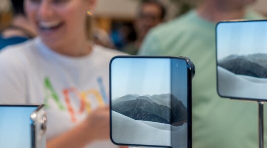 Apple's new foldable iPhone Duo is displayed on the launch day at the Apple store in Austin